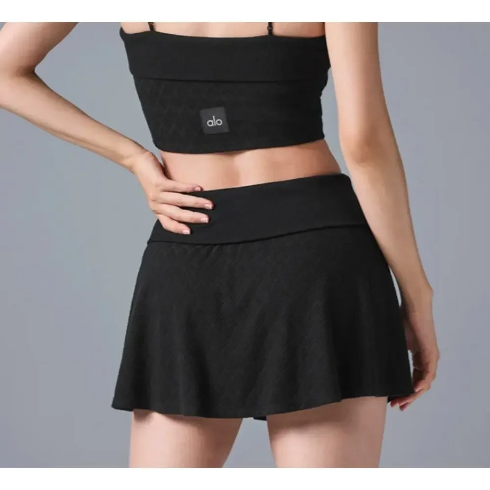 Alo Yoga Doubles Only Knit Black Athletic Tennis Skirt Size S